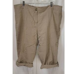 Larry Levine Women’s Plus Size Tan Linen Cargo Shorts Size 20W